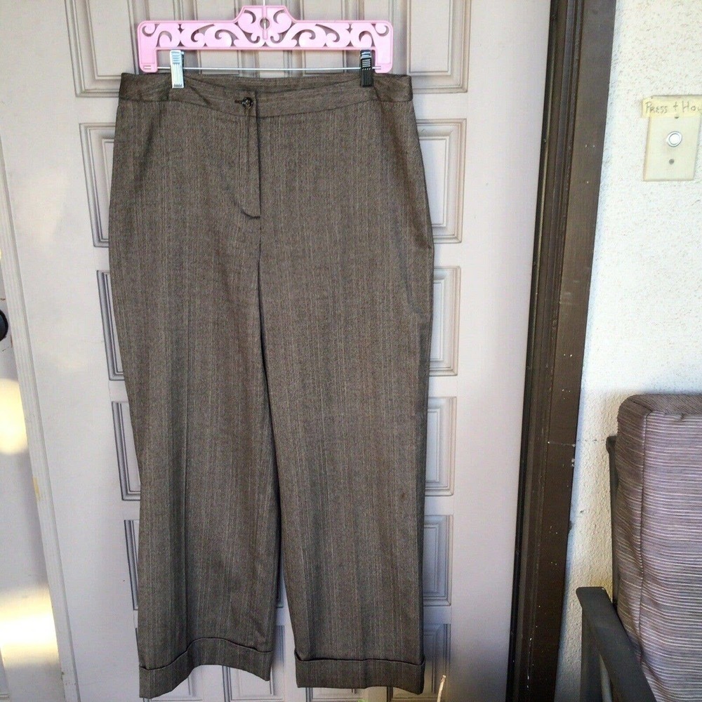Harve Benard Slacks Sz12 Brown Stripe Cuff Zip Front Pre-Owned